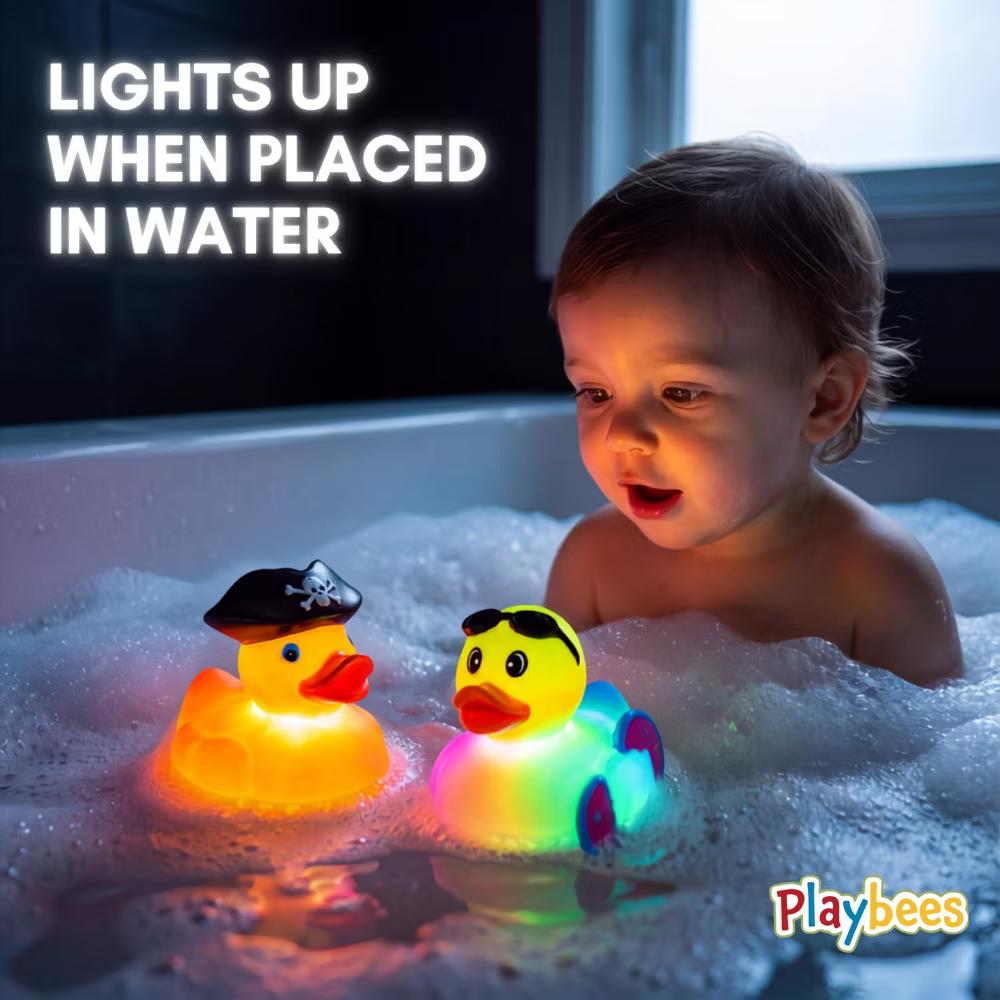 Playbees Light Up Bath Toys for Toddlers, 6 Color-Changing Rubber Ducks - Image 5