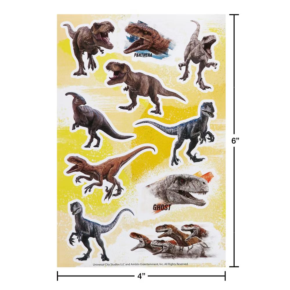 Jurassic World Dominion Stickers for Kids, T-Rex and Velociraptor 72ct, 6 Sheets