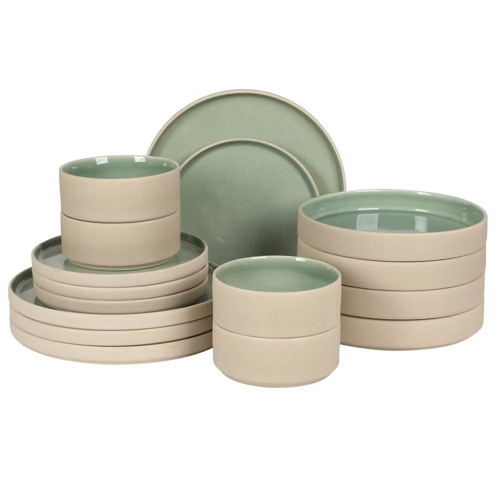 Liberty Bay 16-Piece Stoneware Dinnerware Set – Reactive Glaze, Stackable Plates & Bowls, Service for 4 - Image 16