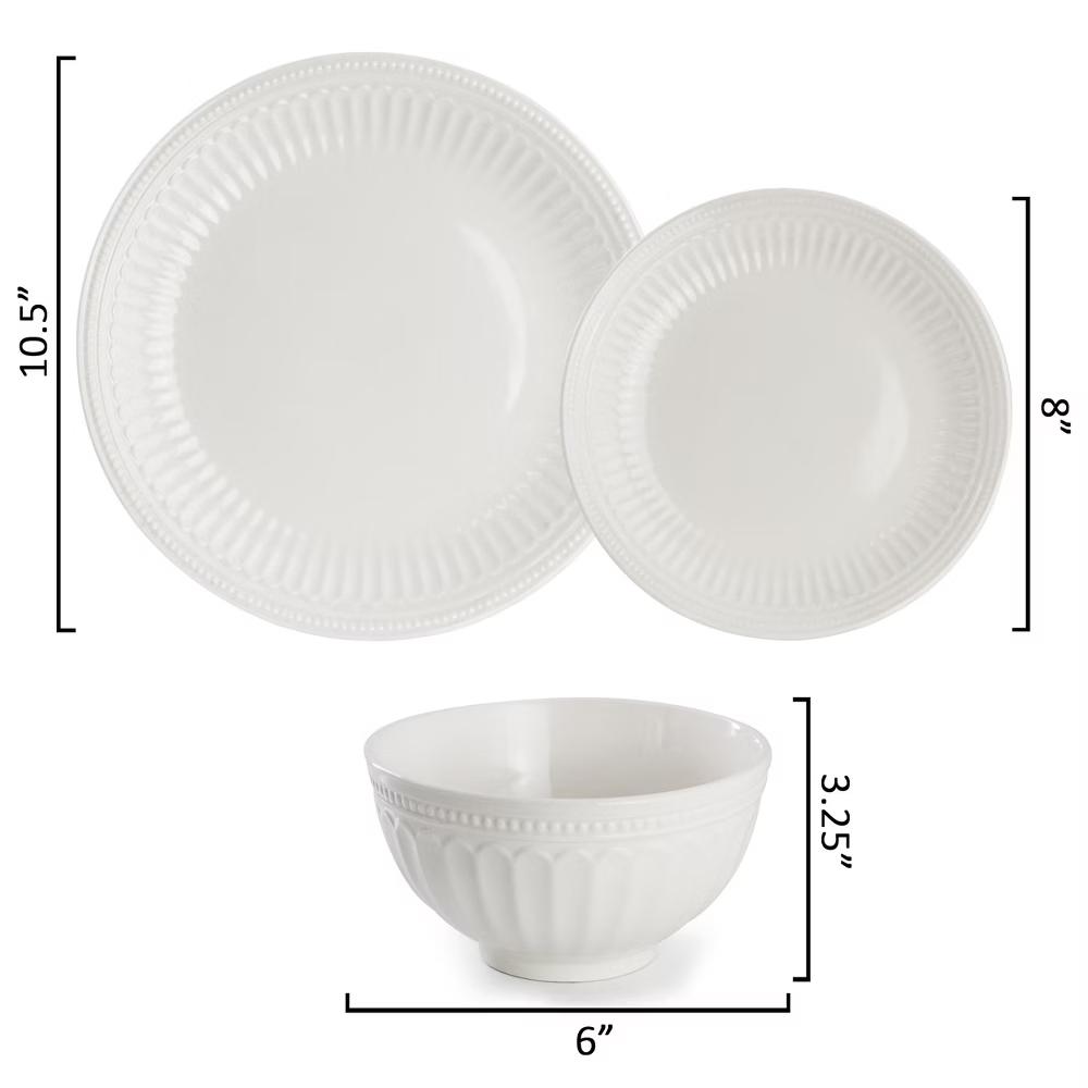 Embossed Arch and Dot Stoneware Dinnerware Set in White - Image 14