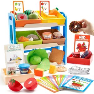 63PCS Montessori Play Food Sensory Toys for Toddlers, Color Sorting Toy, Pretend Play Kitchen Toy for Kids 3+, Christmas Birthday Gift for Boy Girls