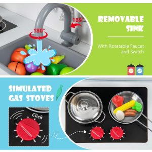 Kids Kitchen Playset Wooden Pretend Play Chef Toy with Microwave & Accessories Pink/White