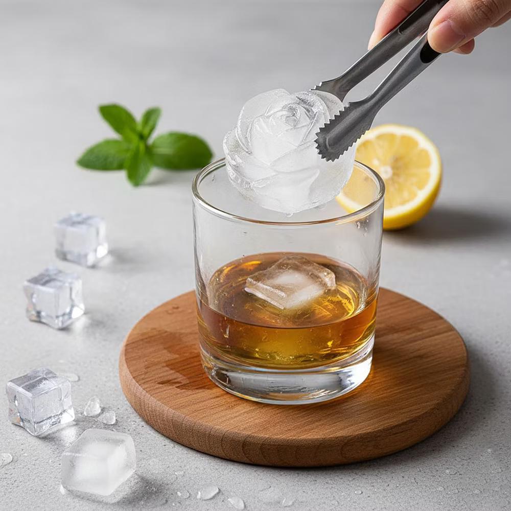 Alilang Women's 2-Pack Rose Silicone Ice Mold 4-Cavity Large Flower Ice Cube Tray with Lid - Black - Image 5