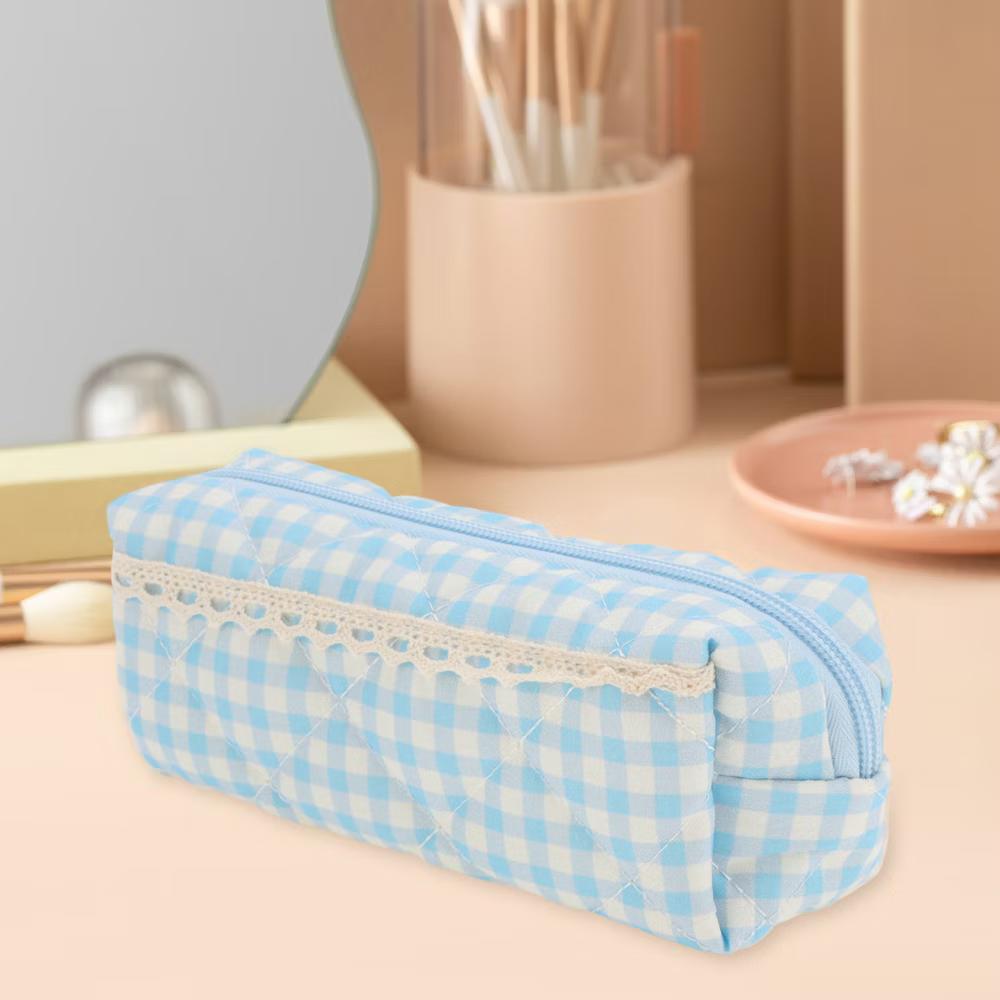 1 Pc Plaid Lace Style Drawstring Makeup Bag for Vacation Polyester - Image 3