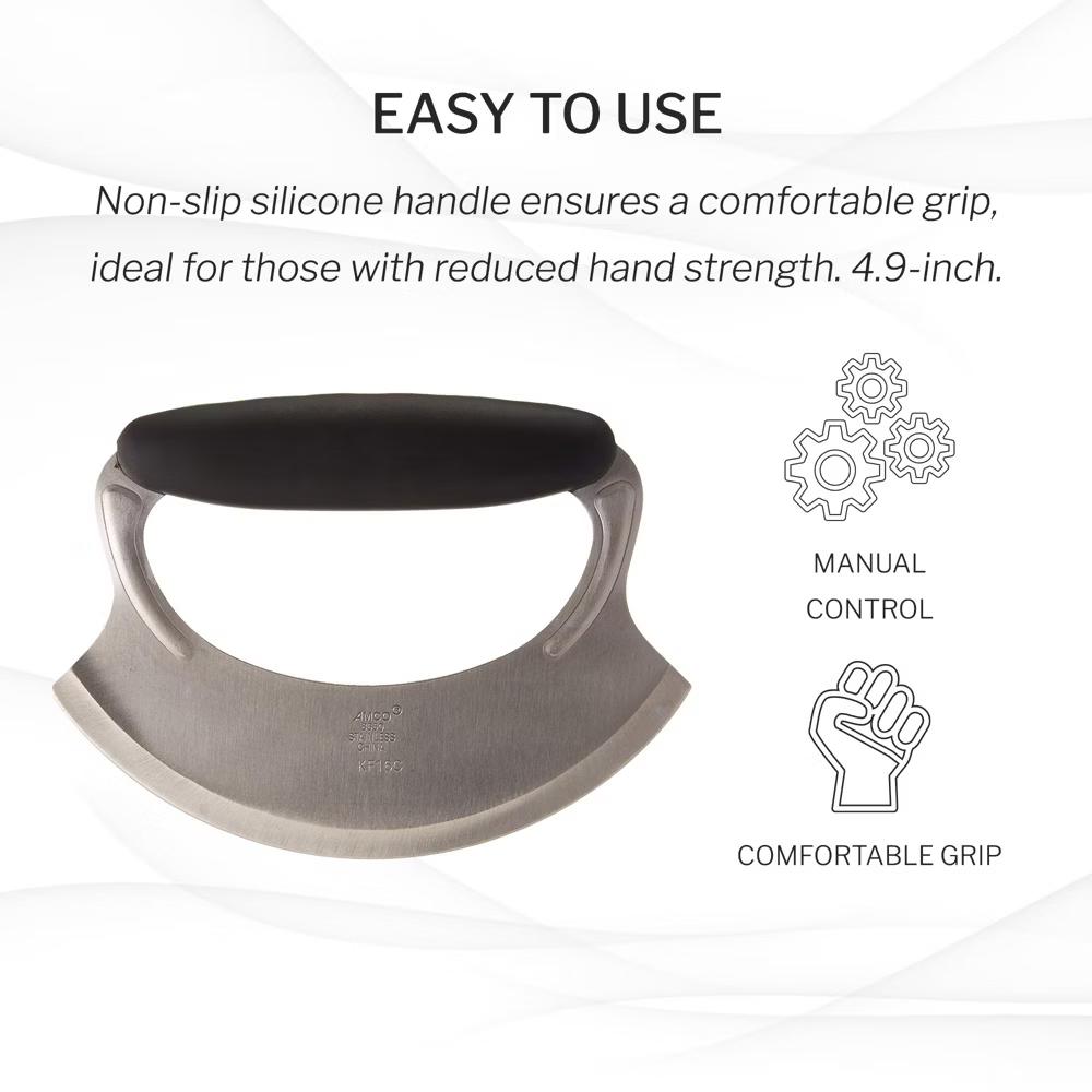 Amco Mezzaluna Herb Chopper with Silicone Handle & Stainless Steel Blade - 4.9" Dishwasher Safe Chopping Tool for Herbs, Vegetables & Garlic. - Image 2