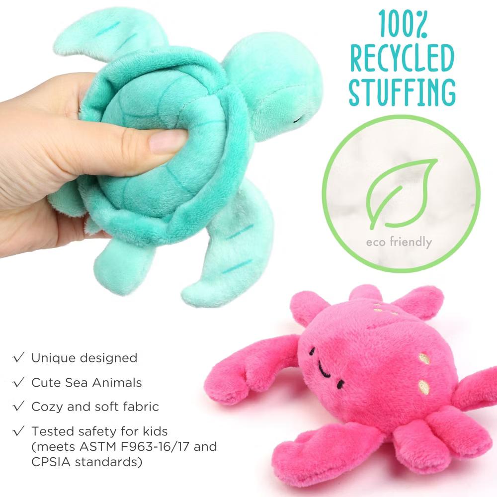 Ocean Stuffed Animal, 5 Pack Small Sea Creature Plush Toys and Shell Carrying Bag Set, Cute Plushies for Baby Kids - Image 7