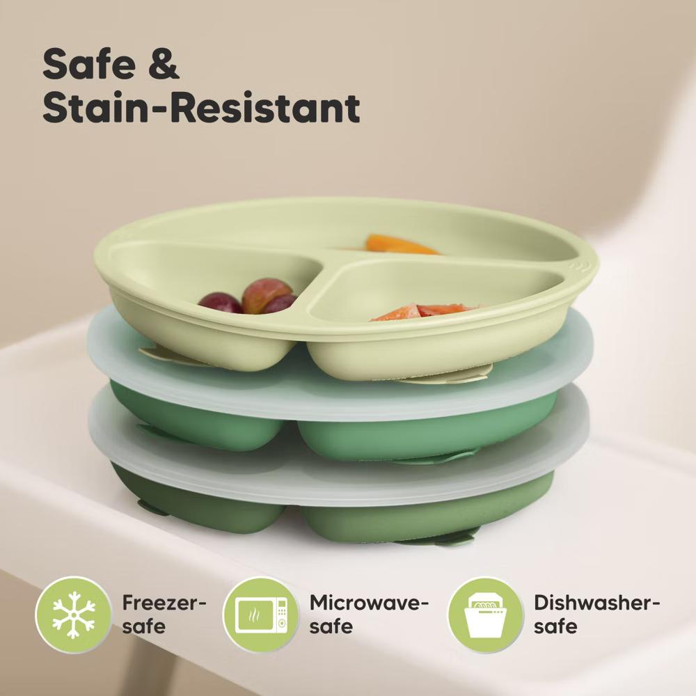 3-Pack Prep Suction Plates with Lids, 100% Silicone Baby Plates with Lid, BPA-Free Kids Divided Toddler Plates - Image 15