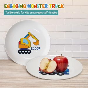 4E’s Novelty Construction Kids Plate Set – 4-Pack Melamine Toddler Plates