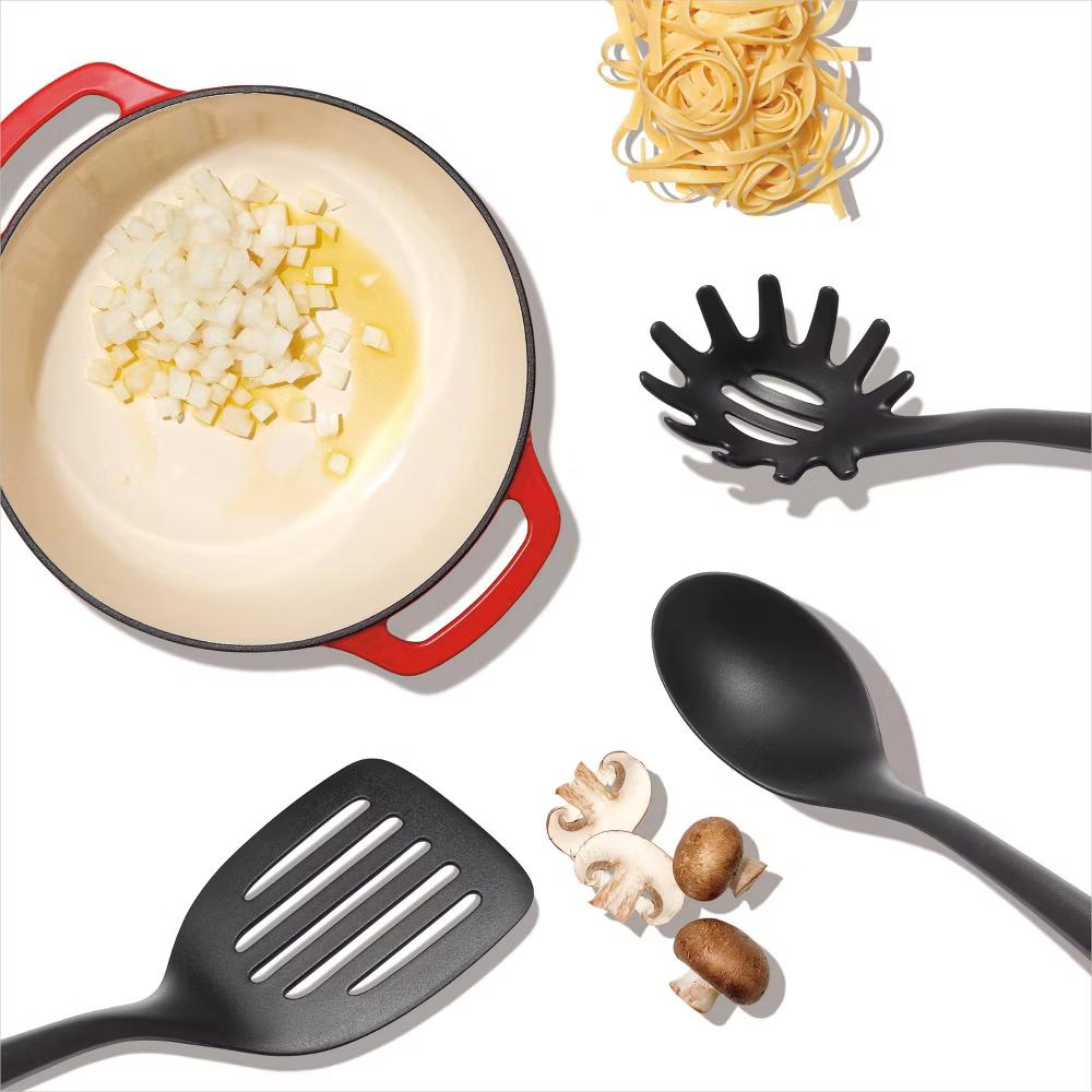 3pc Nylon Utensil Set Black: Kitchen Utensils with Soft-Grip Handle, Includes Pasta Spoon & Slotted Turner - Image 4
