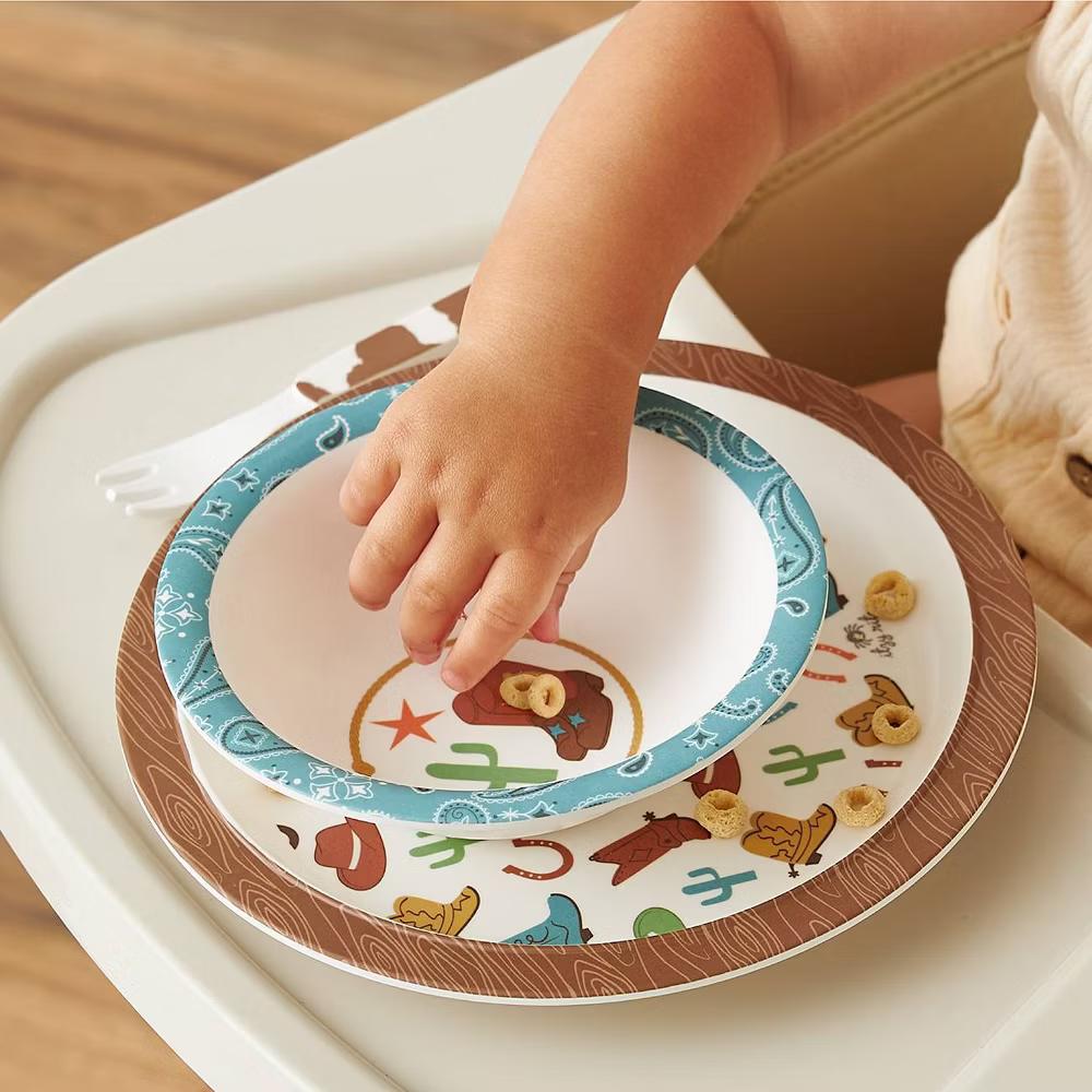 4pc Melamine Itzy Bistro Toddler Feeding Dining Set, Plate, Bowl, Fork and Spoon - Image 16