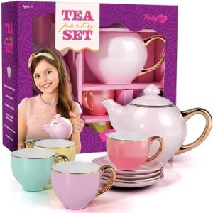Pretty Me Ceramic Tea Party Set for Kids - 9-Piece, Pastel Colors