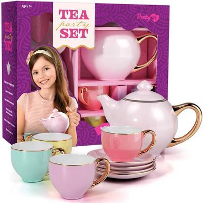Pretty Me Ceramic Tea Party Set for Kids - 9-Piece, Pastel Colors