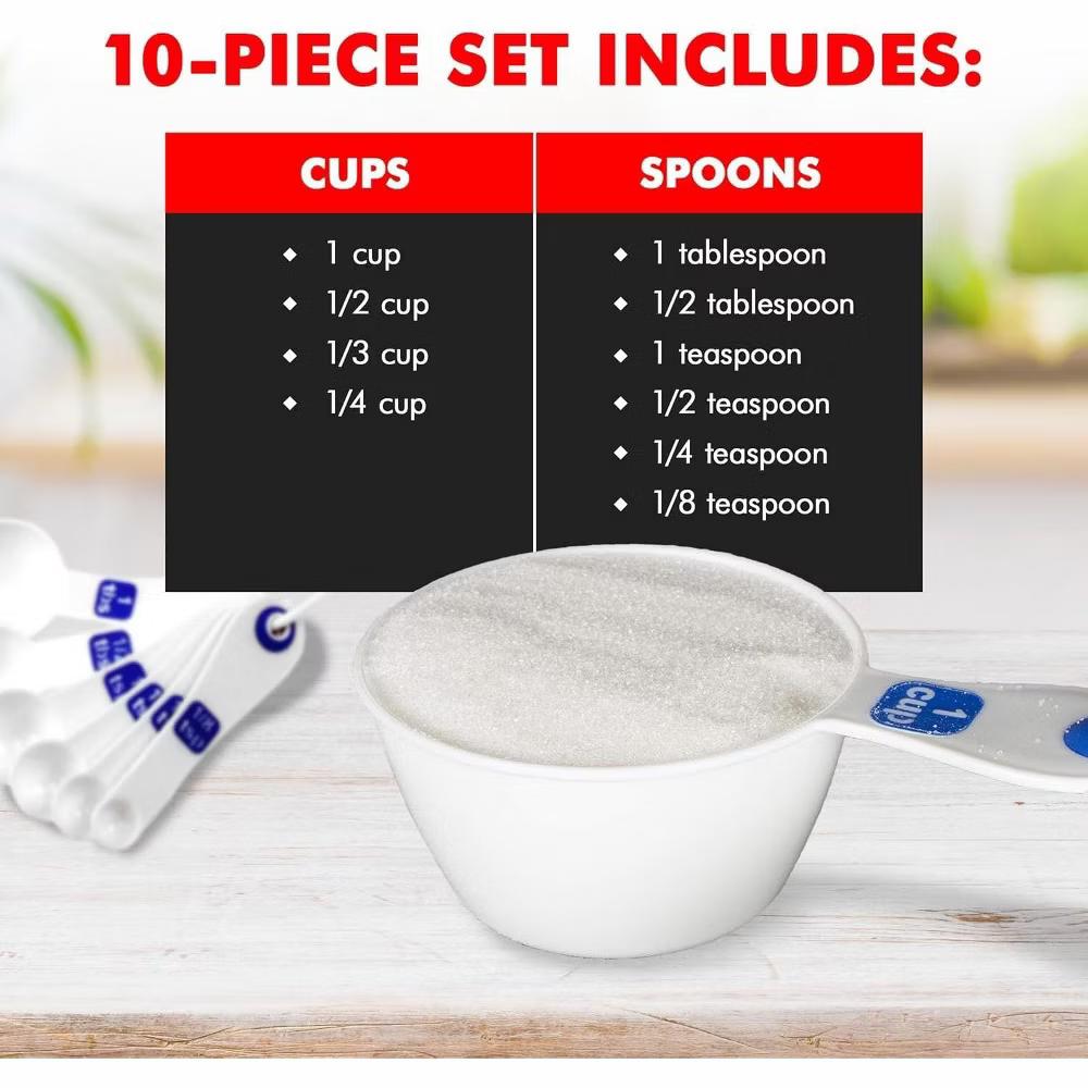 10 Piece Easy Read Measuring Cups & Spoons Set - White / Blue - Image 4
