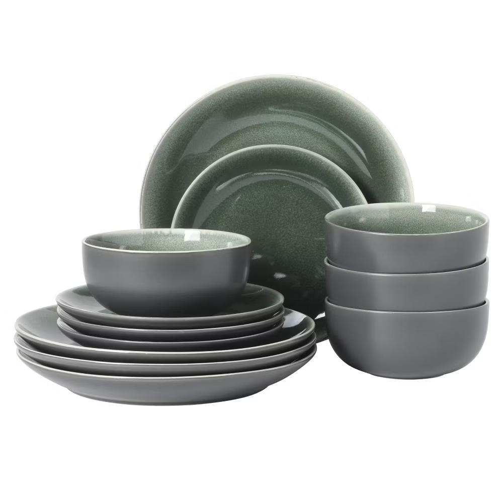 Pine Coast Plates and Bowls Sets, 12-Piece Stoneware Dinnerware Sets, Reactive Glaze Dish Set - Image 16