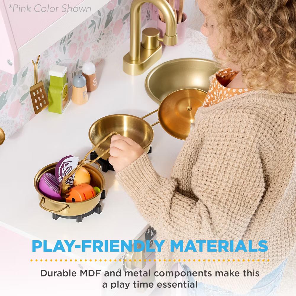 Wooden Cottage Kids Pretend Play Kitchen with 5 Accessories and Toy Storage - White - Image 64