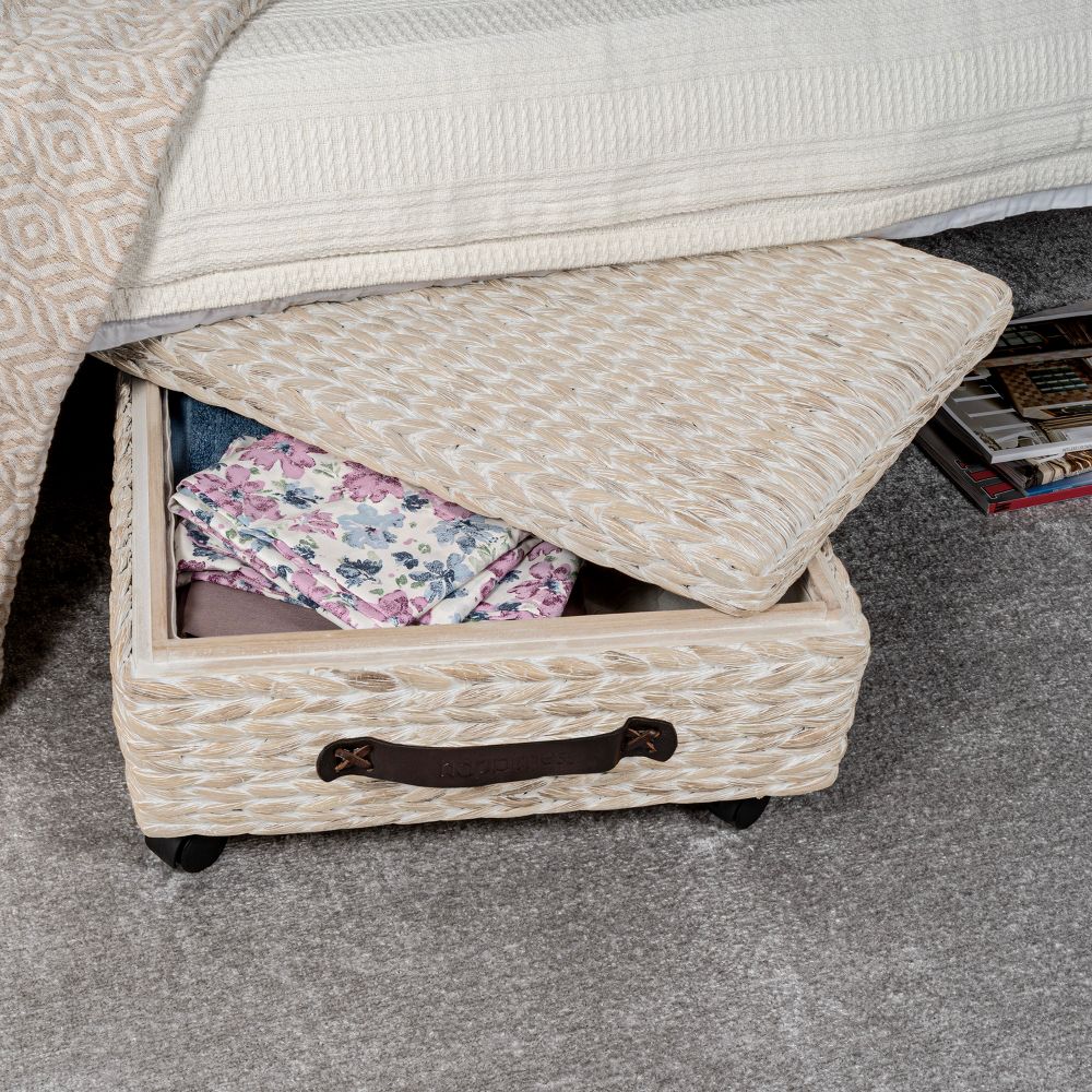 happimess Chett Minimalist Hand-Woven Hyacinth/Wood Underbed Storage Bin with Wheels and Handles - Image 40