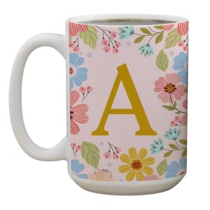 Personalization Mall Flowery Initial Personalized Coffee Mug Gold/Pink