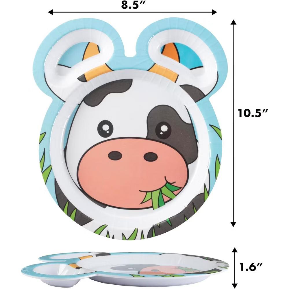 Bentology Farm Friends Mealtime Feeding Plates - Set of 4 Unique Cute Zoo Animal Pal Dishes for Kids - Compartments for Easy Grabbing, Dishwasher Safe - Image 5