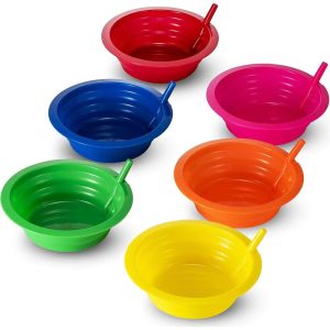 JoyServe 20 oz Kids Cereal Bowls with Built-In Straws, BPA-Free Microwave and Dishwasher Safe, 6 Bowls and 3 Brushes