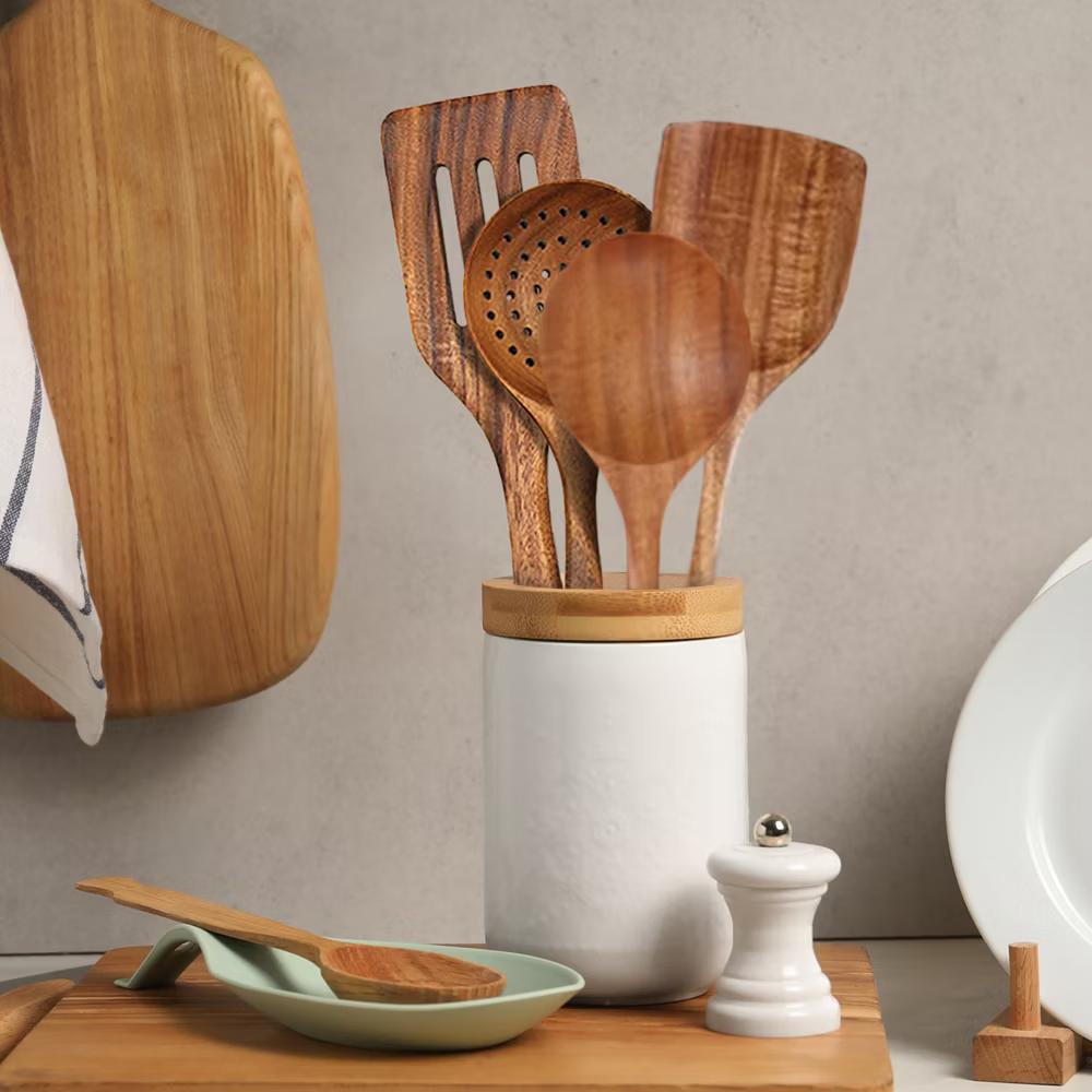 Premium Teak Wood Spatula Set – Handcrafted 4-Piece Kitchen Utensil Set
