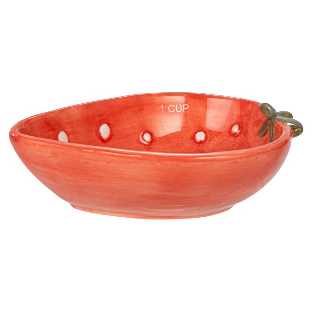 Storied Home Hand-Painted Strawberry Stoneware Measuring Cups, Red and White, Set of 4 - Image 2