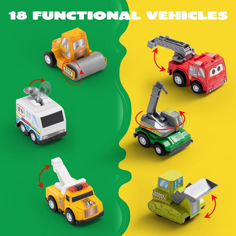 18 Pcs Friction Pull Back Play Car Vehicle Party Favors and Mini Excavator Toy Trucks Play Vehicles,Birthday Gifts for Boys Girls Ages 3 4 5 - Image 2