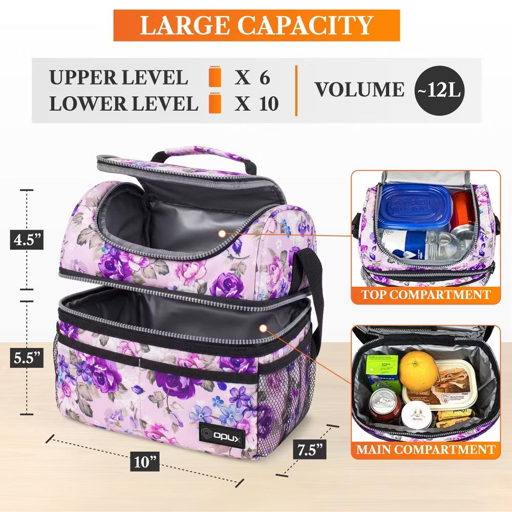 Double Decker Lunch Box Men Women, Insulated Leakproof Cooler Bag Adult Work, Dual Compartment Pail Tote Boys Girls Kids - Image 31