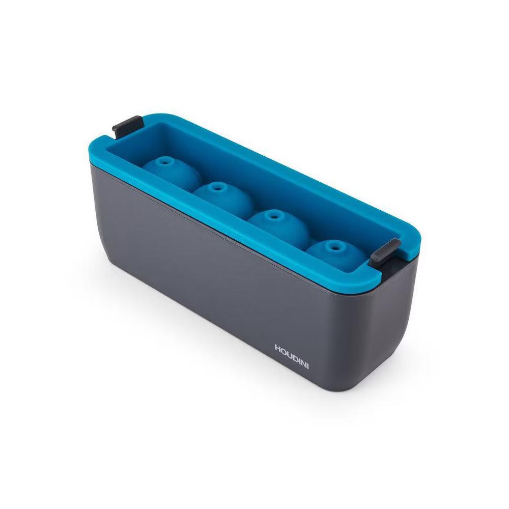 Houdini Clear Sphere Tray: Silicone Ice Mold & Maker, 4-Cavity, Dishwasher Safe, Turquoise Blue & Charcoal Gray - Image 8