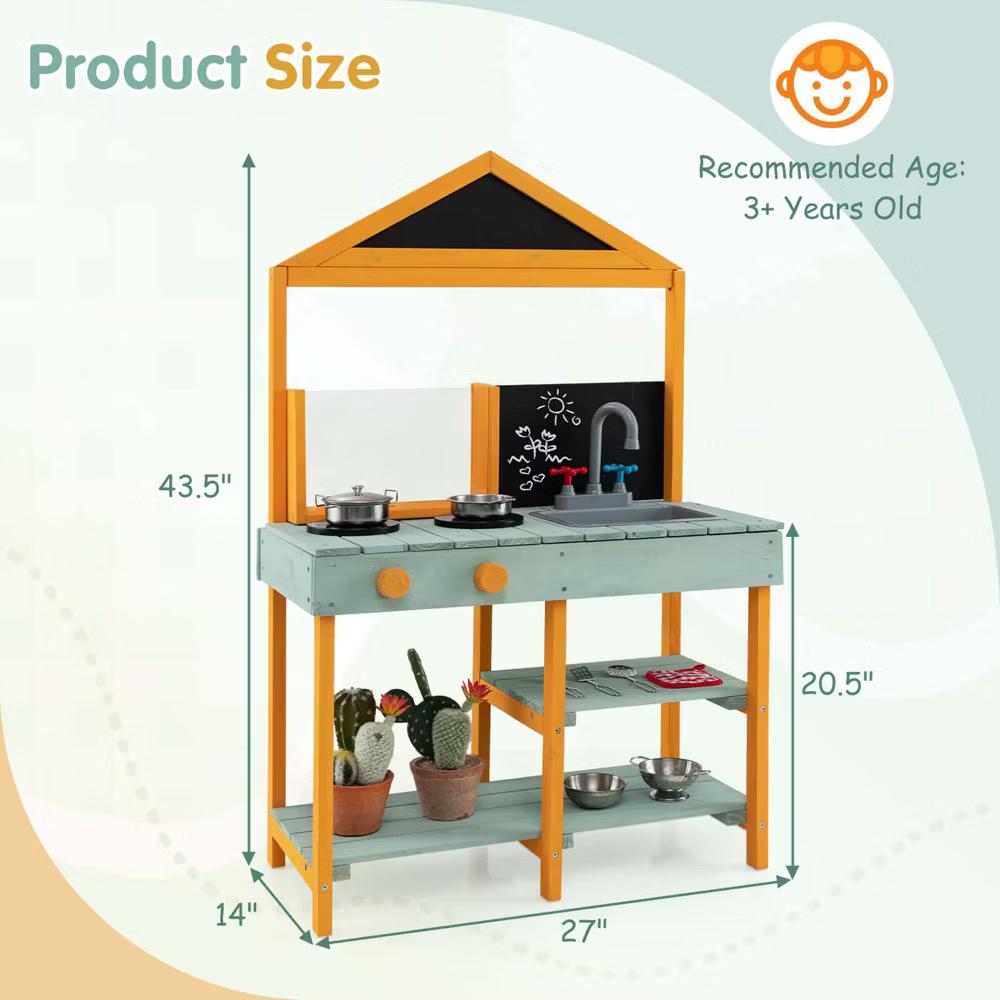 Kids Kitchen Playset Outdoor Mud Kitchen with Root Viewer Planter Removable Sink - Image 3