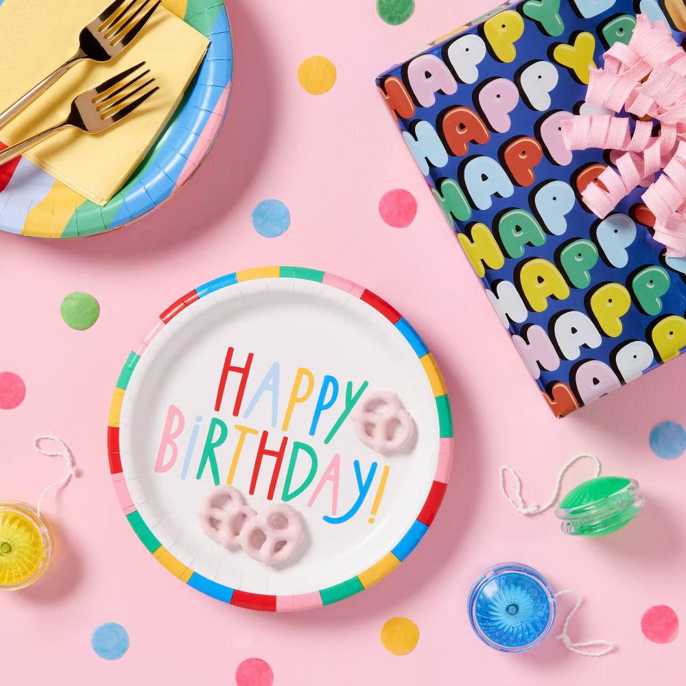 20ct "Happy Birthday" Rainbow Edge Dinner Paper Plates - Image 3