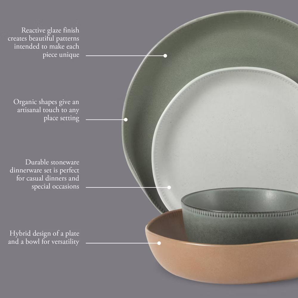 Menlo Park 16-Piece Stoneware Dinnerware Set – Reactive Glaze, Embossed Plates and Bowls, Service for 4 - Image 14