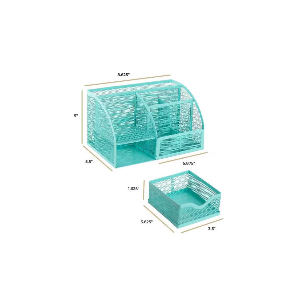 Blu Monaco Desk Organizer with Drawer - Small Metal Mesh Organizer Available in Aqua, Gold, and Pink - Image 5