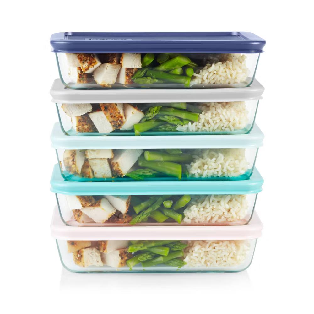 Pyrex 10pc Glass Meal Prep Set: Clear Glass Food Storage Containers with Plastic Lids, Dishwasher-Safe - Image 4