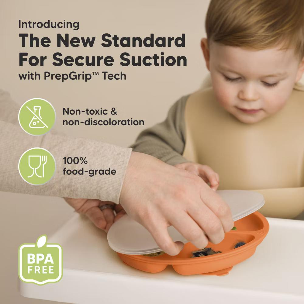 3-Pack Prep Suction Plates with Lids, 100% Silicone Baby Plates with Lid, BPA-Free Kids Divided Toddler Plates - Image 2