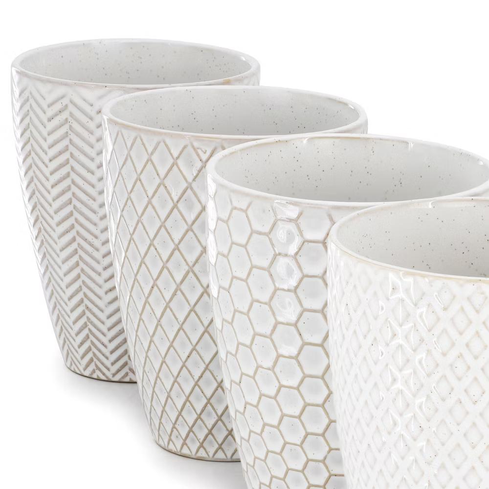 Earlhart 4 Piece 16 Ounce Stoneware Assorted Pattern Mug Set in White - Image 4