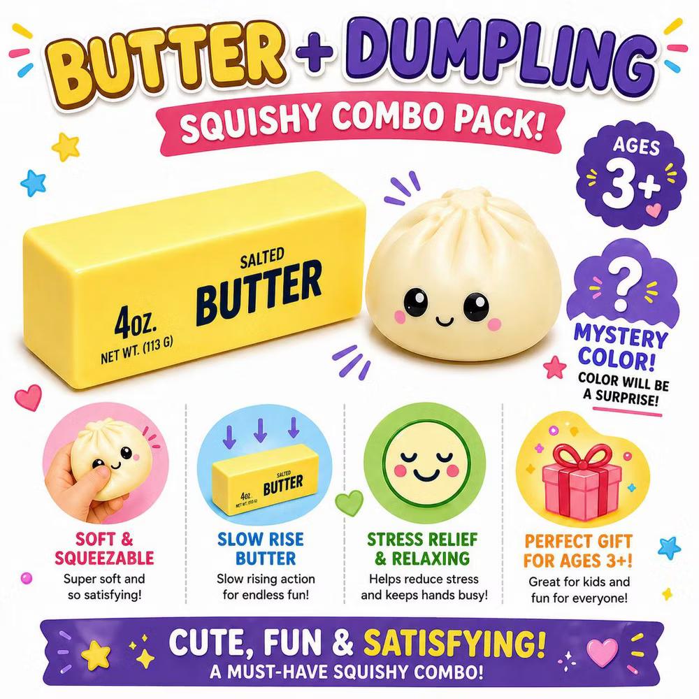 Link Butter & Mystery Dumpling Squishy Combo Toy Set Anxiety & Stress Relief - Makes a Great Gift - Image 4