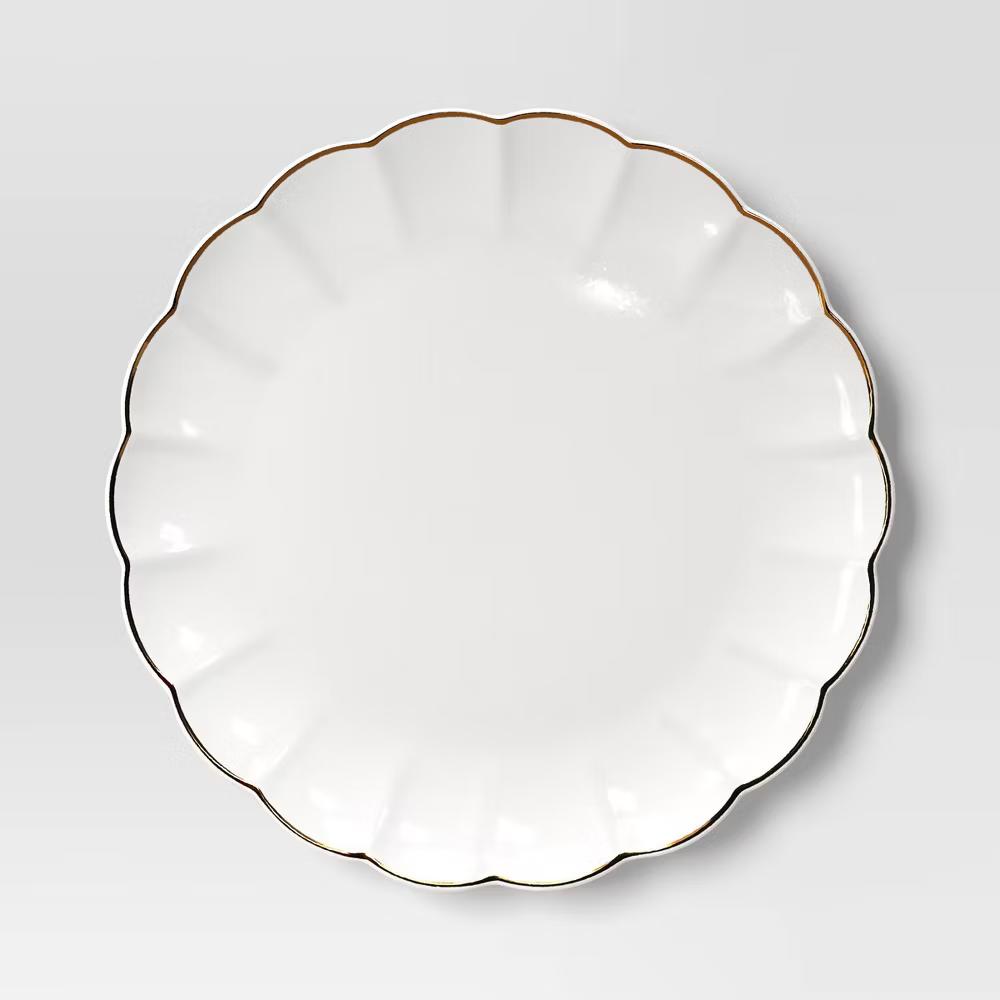 8.125" Stoneware Scalloped Salad Plate Gold Rim - Image 2