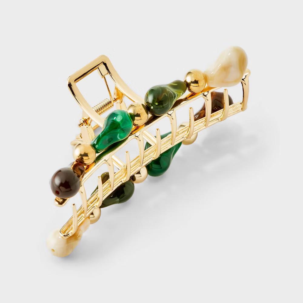 Marble Stone Hair Clip - Green/Brown