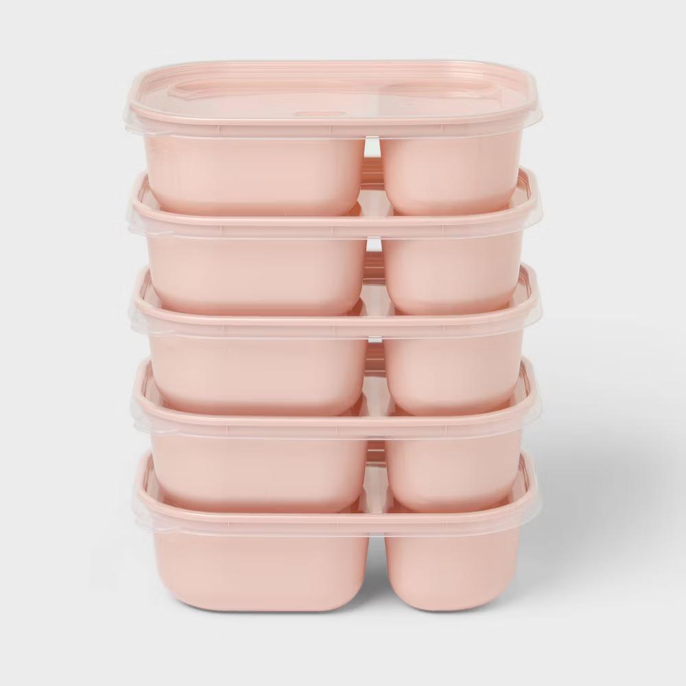 10pc (Set of 5) Divided Plastic Meal Prep Food Storage Container Set - Image 5