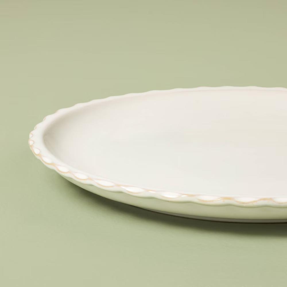 10.5" Stoneware Pinched Edge Dinner Plate - with Magnolia - Image 3