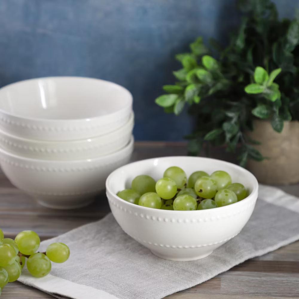 Olevia 6 Piece Stoneware Cereal Bowl Set in White, Service for 4 - Image 3