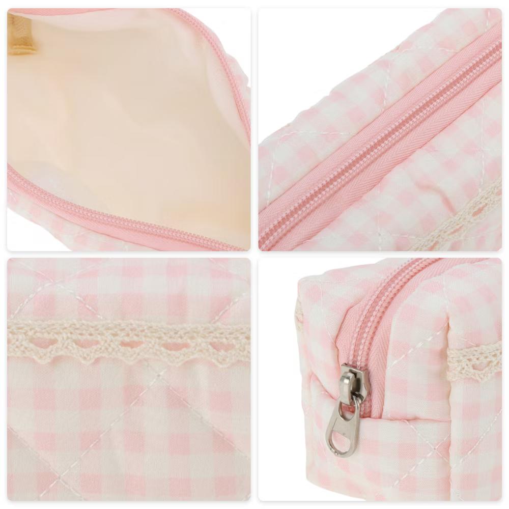 1 Pc Plaid Lace Style Drawstring Makeup Bag for Vacation Polyester - Image 18