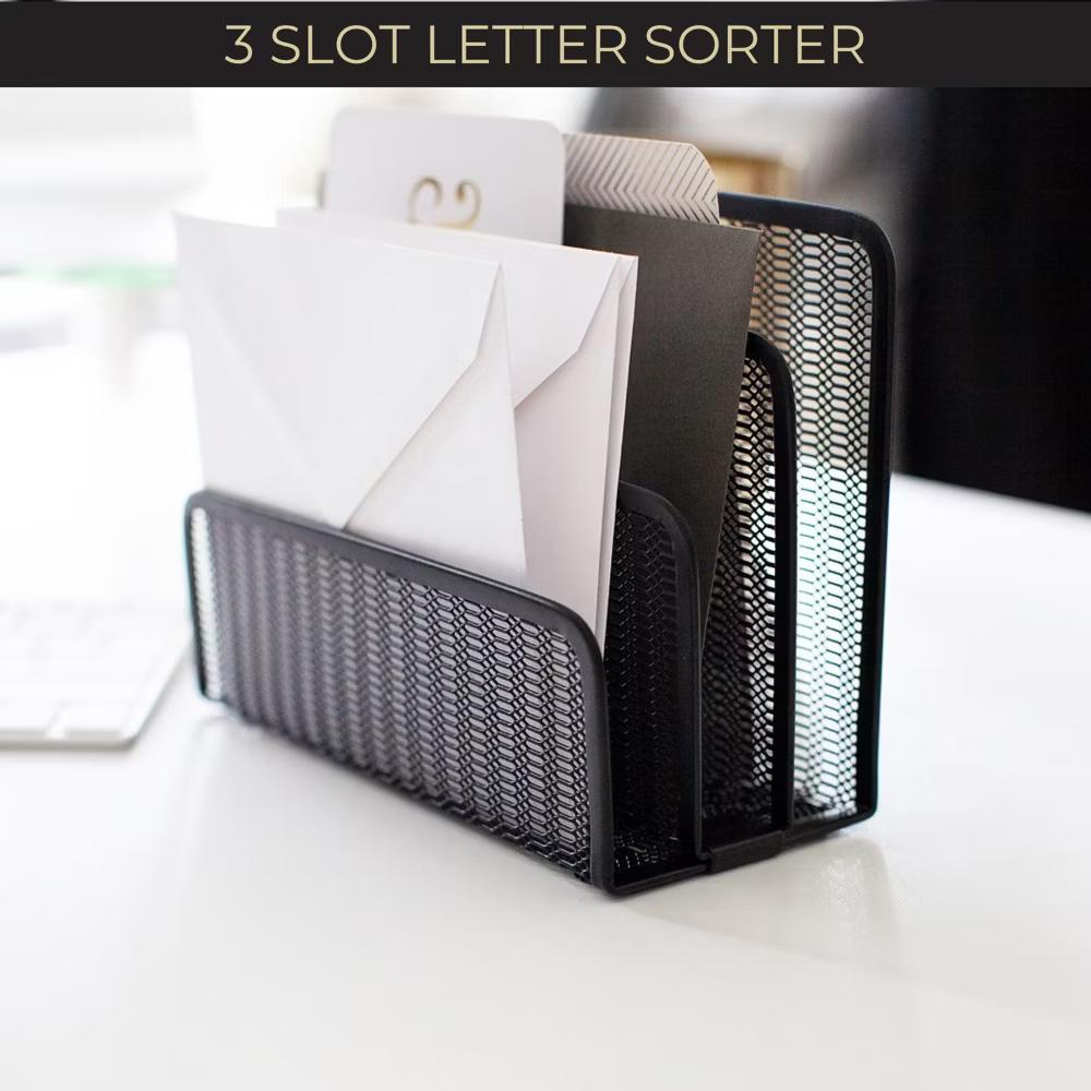 Blu Monaco 3 Tier Metal Mesh Letter Sorter - Available in Aqua, Black, Gold, Pink, Rose Gold, and White - Image 14