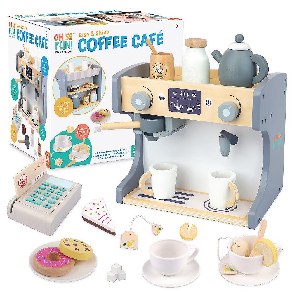 MindWare Oh So Fun! Rise & Shine Coffee Café and Kids Tea Set for 3 Year Olds and Up - Image 4