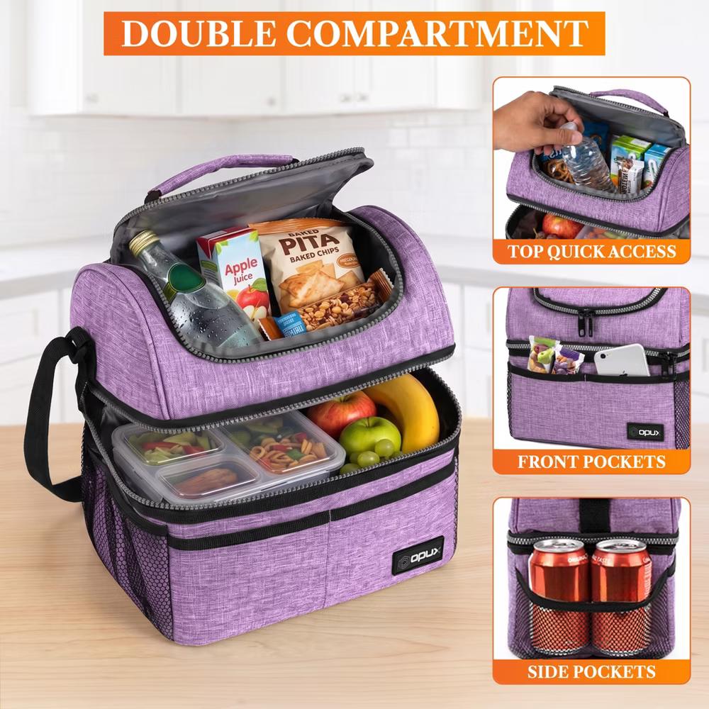 Double Decker Lunch Box Men Women, Insulated Leakproof Cooler Bag Adult Work, Dual Compartment Pail Tote Boys Girls Kids - Image 87
