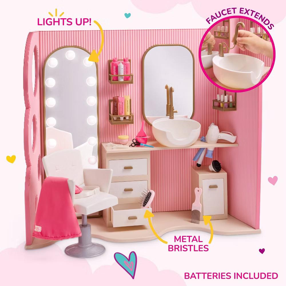 Style & Shine Light-Up Hair Salon Playset & Accessories for 18" Dolls - Image 6
