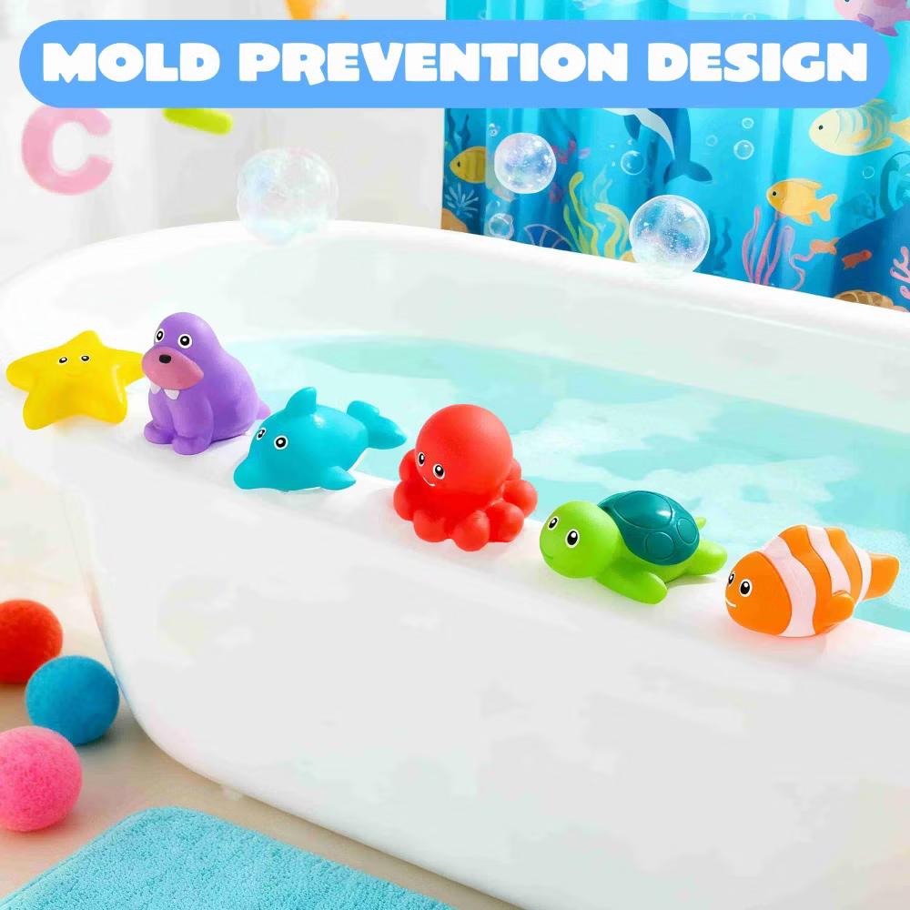 6 Pcs Sea Animal Bath Toys, Sealed No-Hole Mold Free Bathtub Toys for Kids, Non-Toxic Soft Water Vehicles Toys Squeezable Float on Water - Image 3