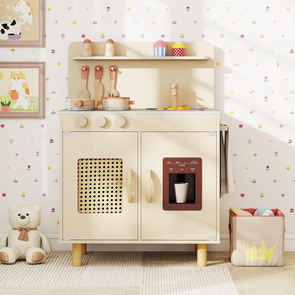 Play Kitchen w/Realistic Ice Maker Stove Accessories & Water Sink Storage - Image 18