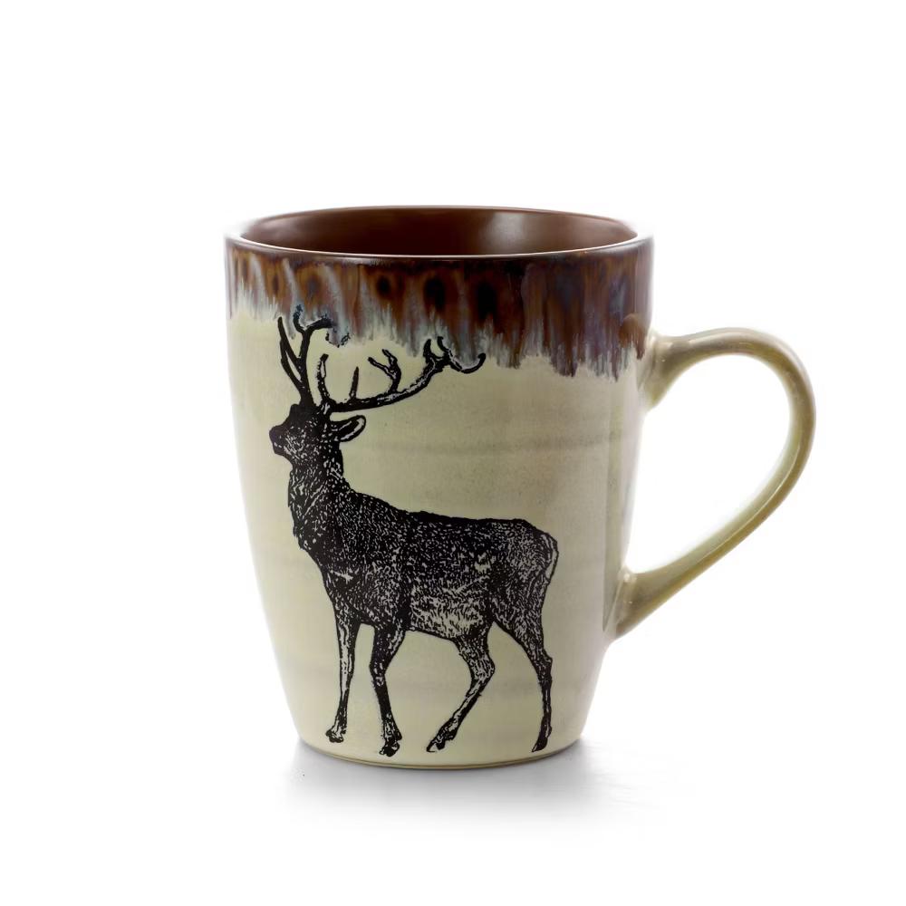 16pc Stoneware Forest Cabin Dinnerware Set Brown - Microwave & Dishwasher Safe, Service for 4, Forest Animals Pattern - Image 2
