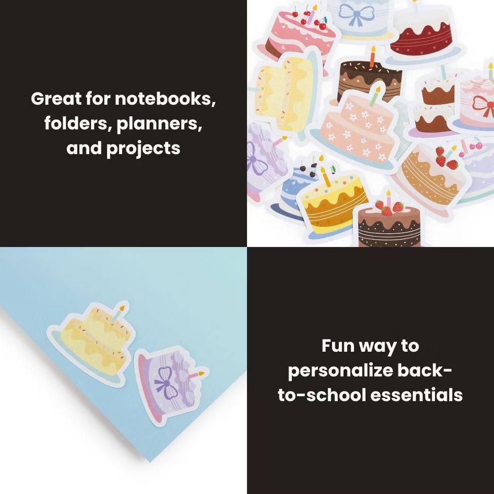 Yoobi Evolve 15pk Stickers - Birthday Cakes, School Supplies